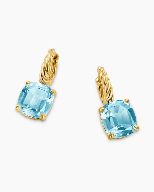 Womens Marbella Drop Earrings in 18K Yellow Gold with Sky Blue Topaz, 11mm