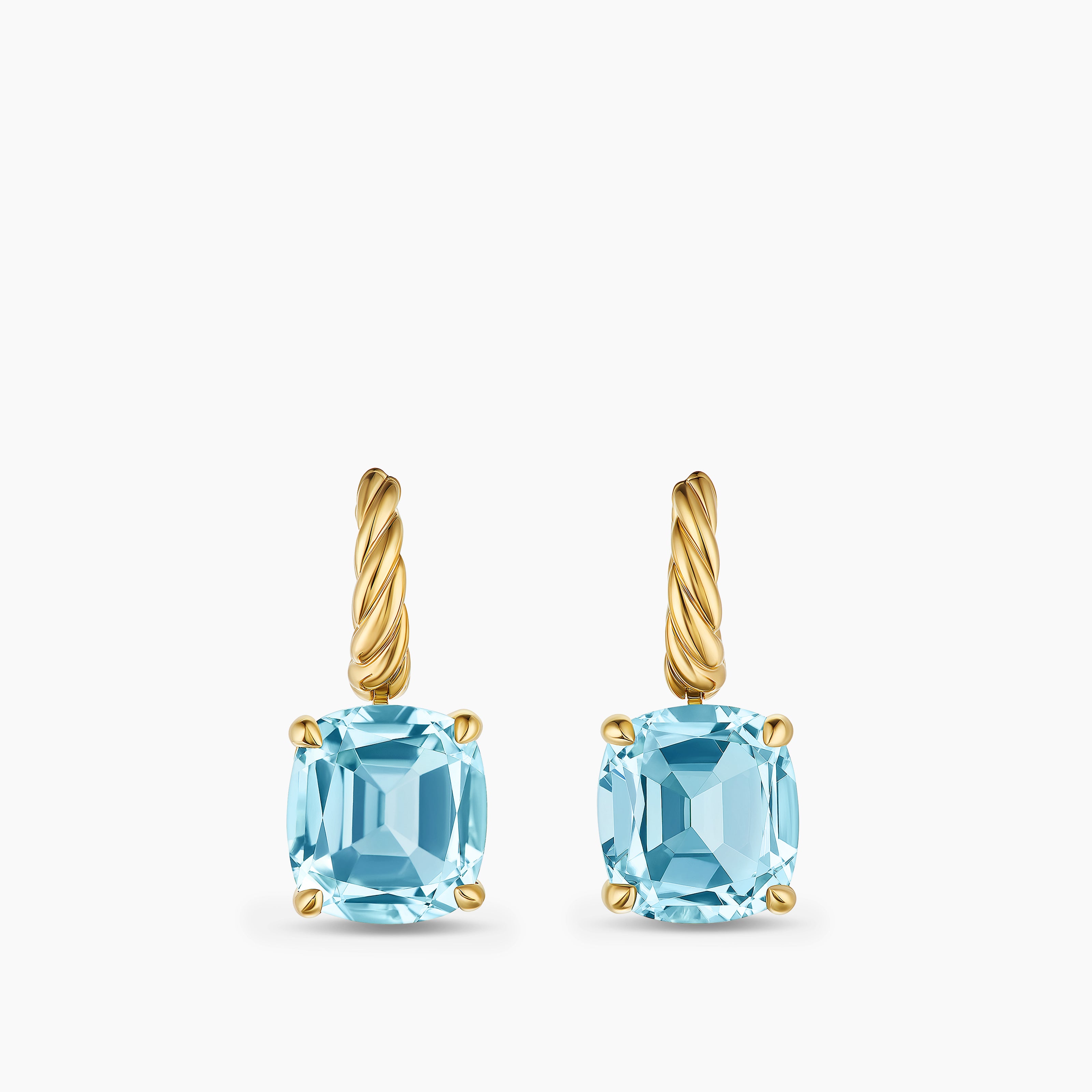 Womens Marbella Drop Earrings in 18K Yellow Gold with Sky Blue Topaz, 11mm