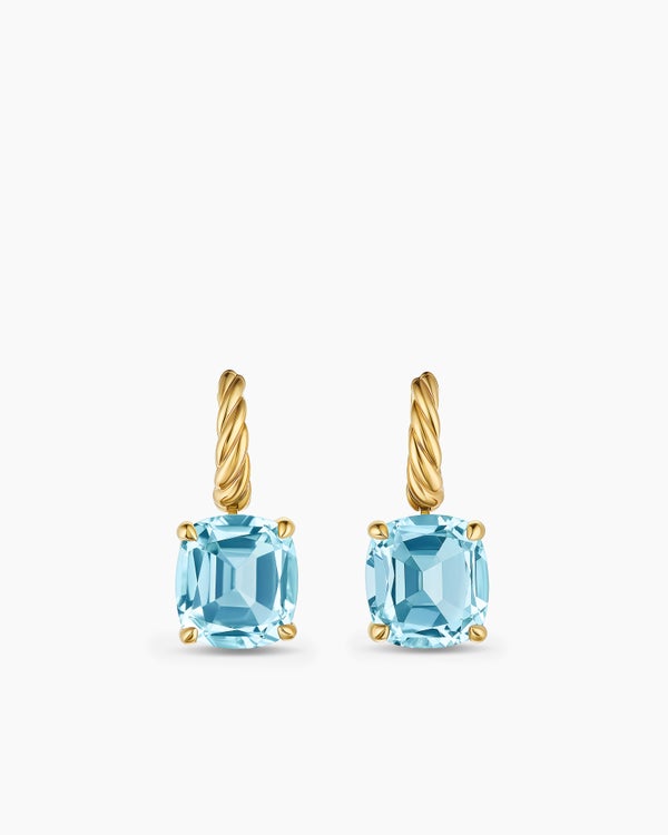 Marbella Drop Earrings in 18K Yellow Gold with Sky Blue Topaz, 11mm