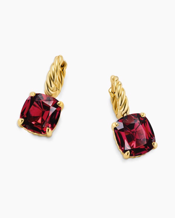Boucles d’oreilles pendantes Marbella en or jaune 18 carats avec grenat rhodolite, 25 mm