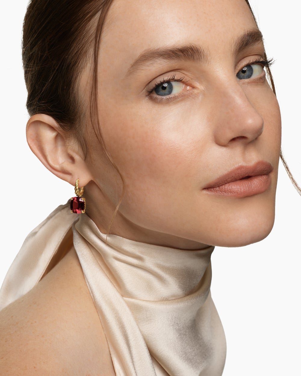 Boucles d’oreilles pendantes Marbella en or jaune 18 carats avec grenat rhodolite, 11 mm femmes