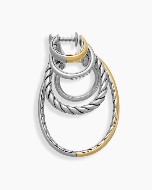 Womens DY Mercer® Multi Hoop Earrings in Sterling Silver with 18K Yellow Gold and Diamonds, 37.5mm