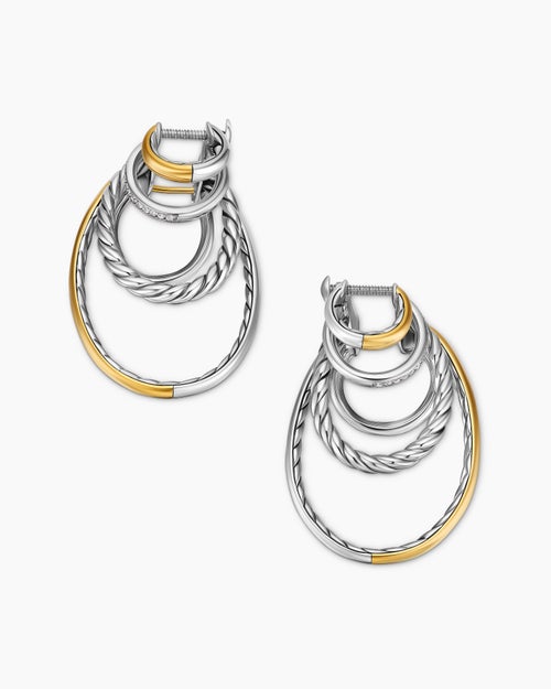 Womens DY Mercer® Multi Hoop Earrings in Sterling Silver with 18K Yellow Gold and Diamonds, 37.5mm