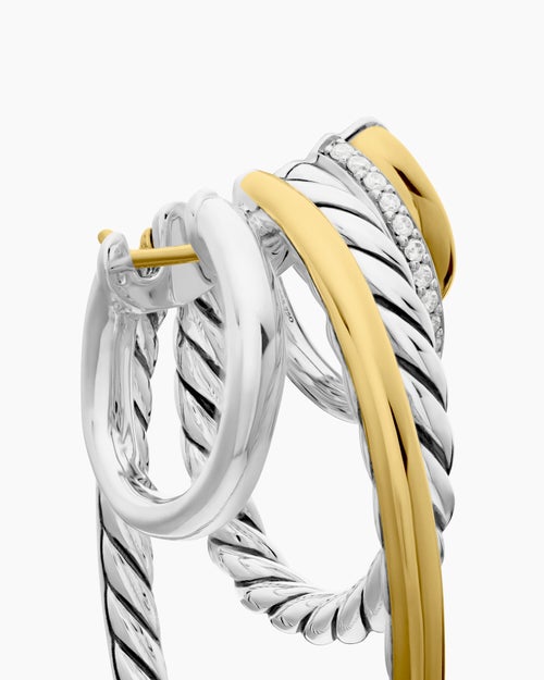 Womens DY Mercer® Multi Hoop Earrings in Sterling Silver with 18K Yellow Gold and Diamonds, 37.5mm
