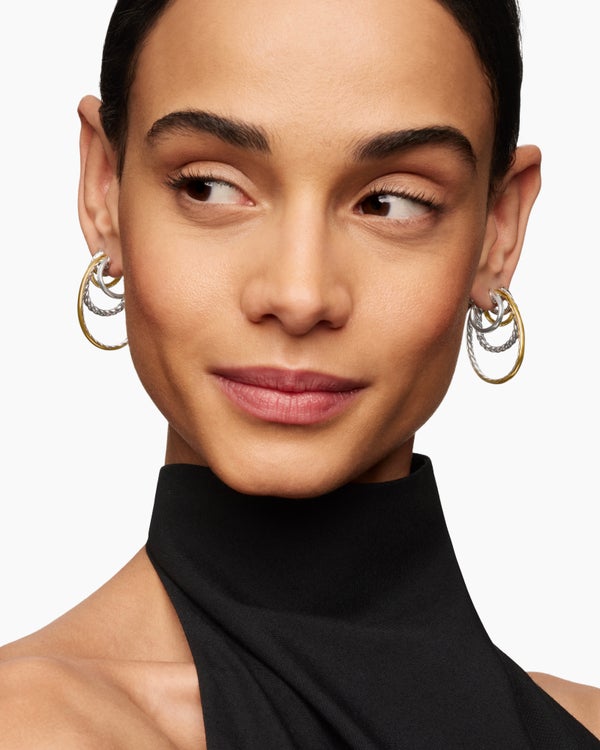 DY Mercer™ Multi Hoop Earrings in Sterling Silver with 18K Yellow Gold and Diamonds, 37.5mm