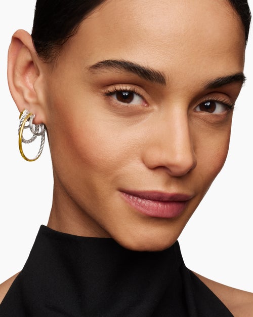 Womens DY Mercer® Multi Hoop Earrings in Sterling Silver with 18K Yellow Gold and Diamonds, 37.5mm