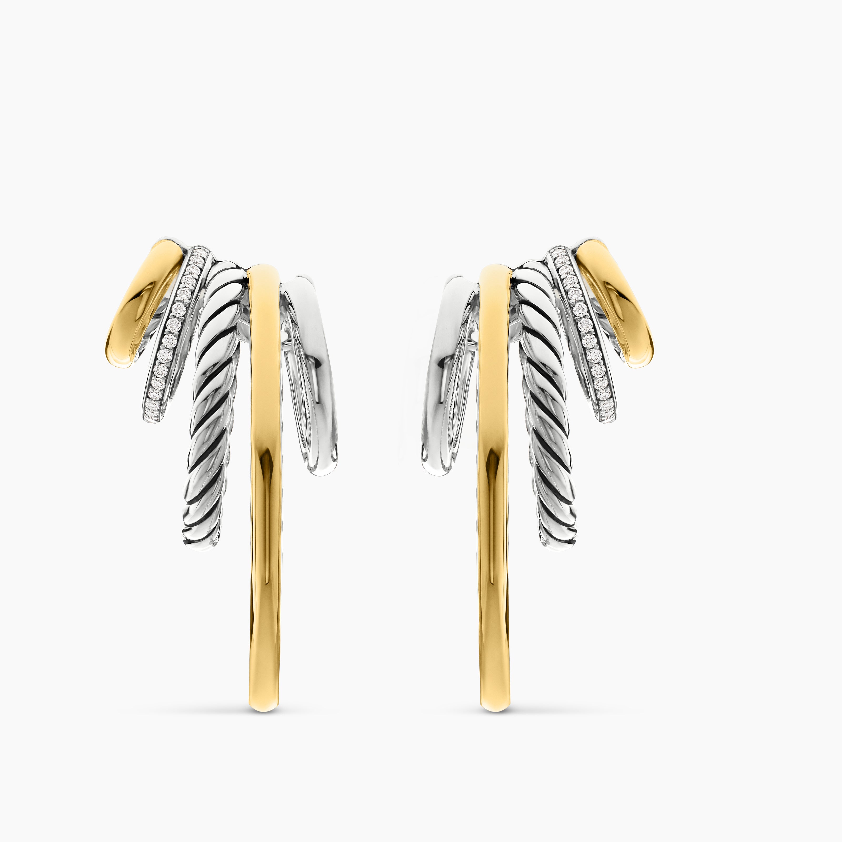Womens DY Mercer&reg; Multi Hoop Earrings in Sterling Silver with 18K Yellow Gold and Diamonds, 37.5mm