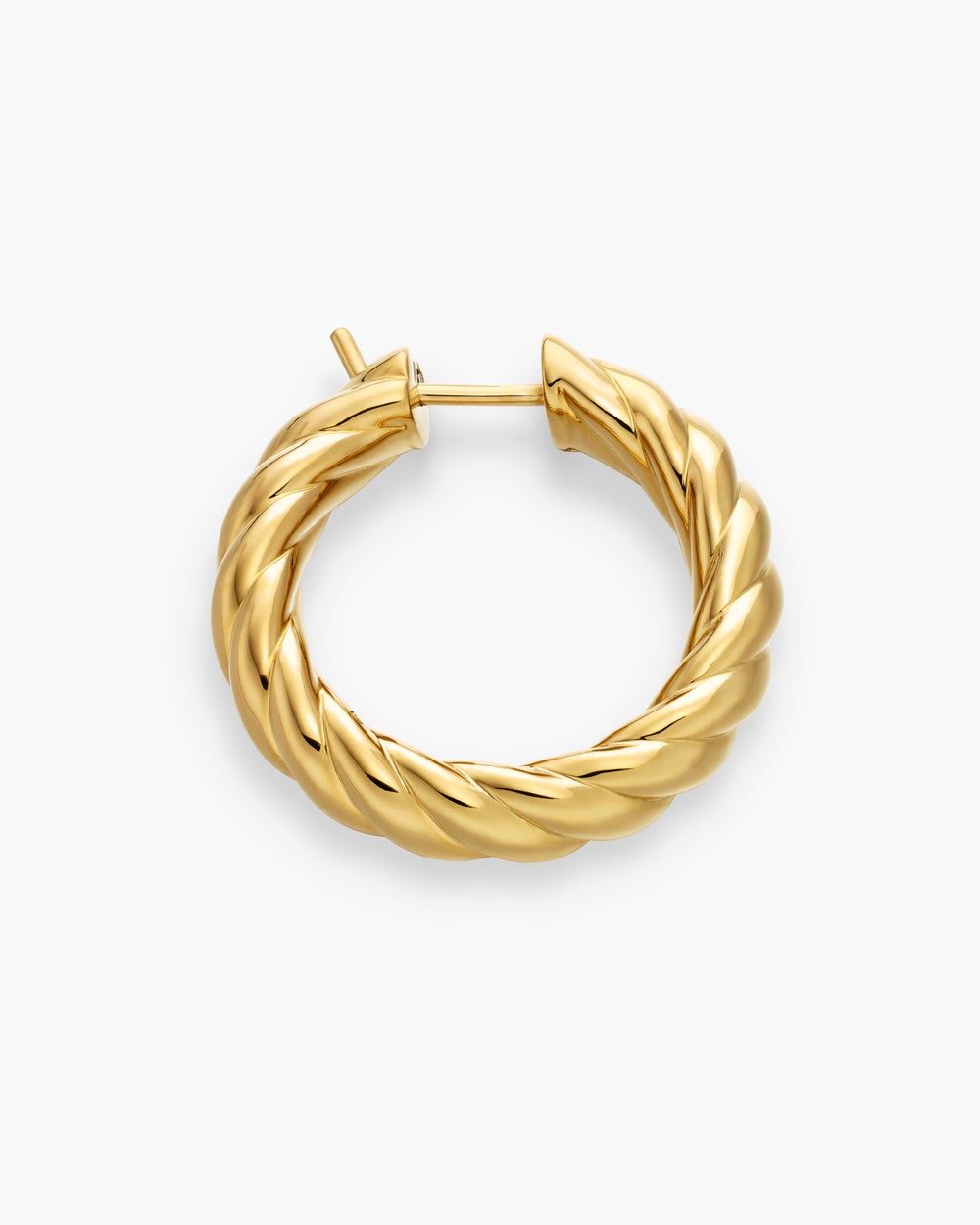 Womens Sculpted Cable Hoop Earrings in 18K Yellow Gold, 25.4mm