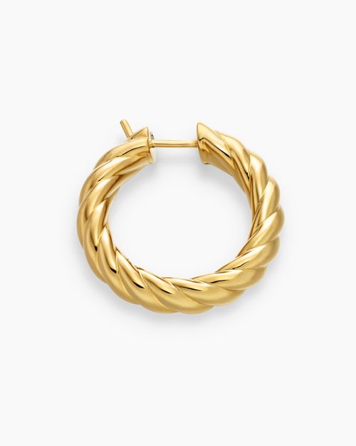Womens Sculpted Cable Hoop Earrings in 18K Yellow Gold, 25.4mm