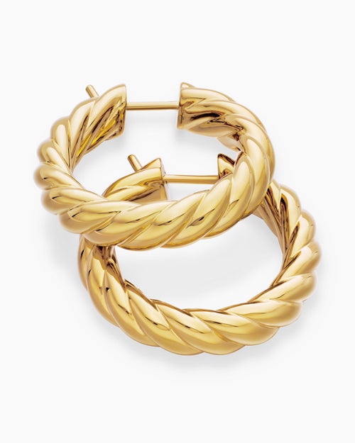 Womens Sculpted Cable Hoop Earrings in 18ct Yellow Gold, 25.4mm