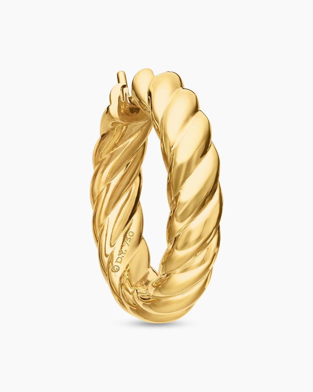 Womens Sculpted Cable Hoop Earrings in 18K Yellow Gold, 25.4mm