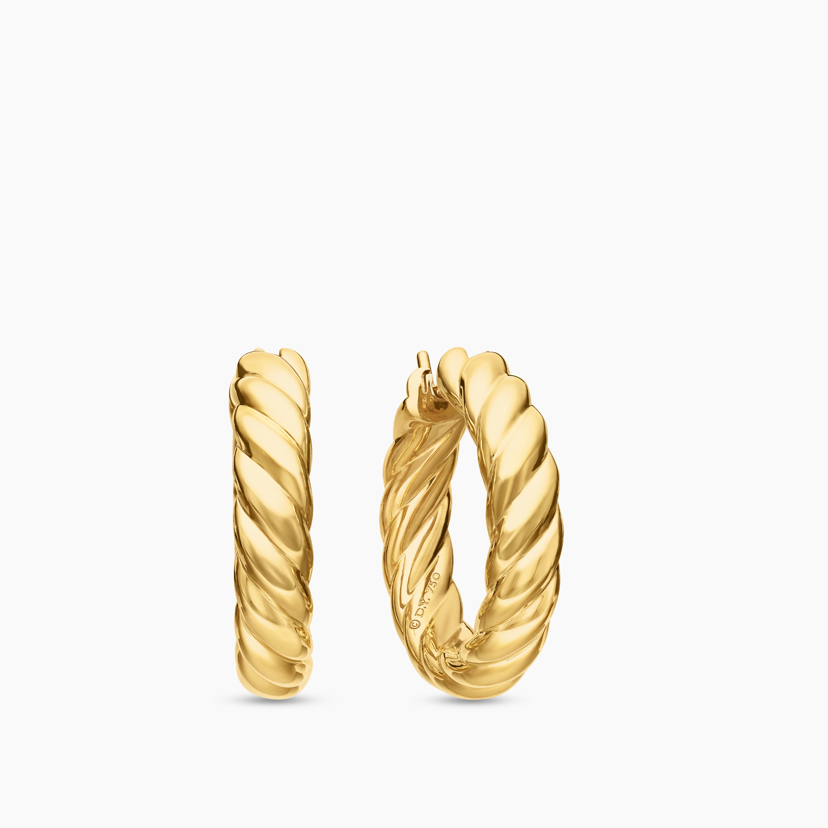 Womens Sculpted Cable Hoop Earrings in 18K Yellow Gold, 25.4mm