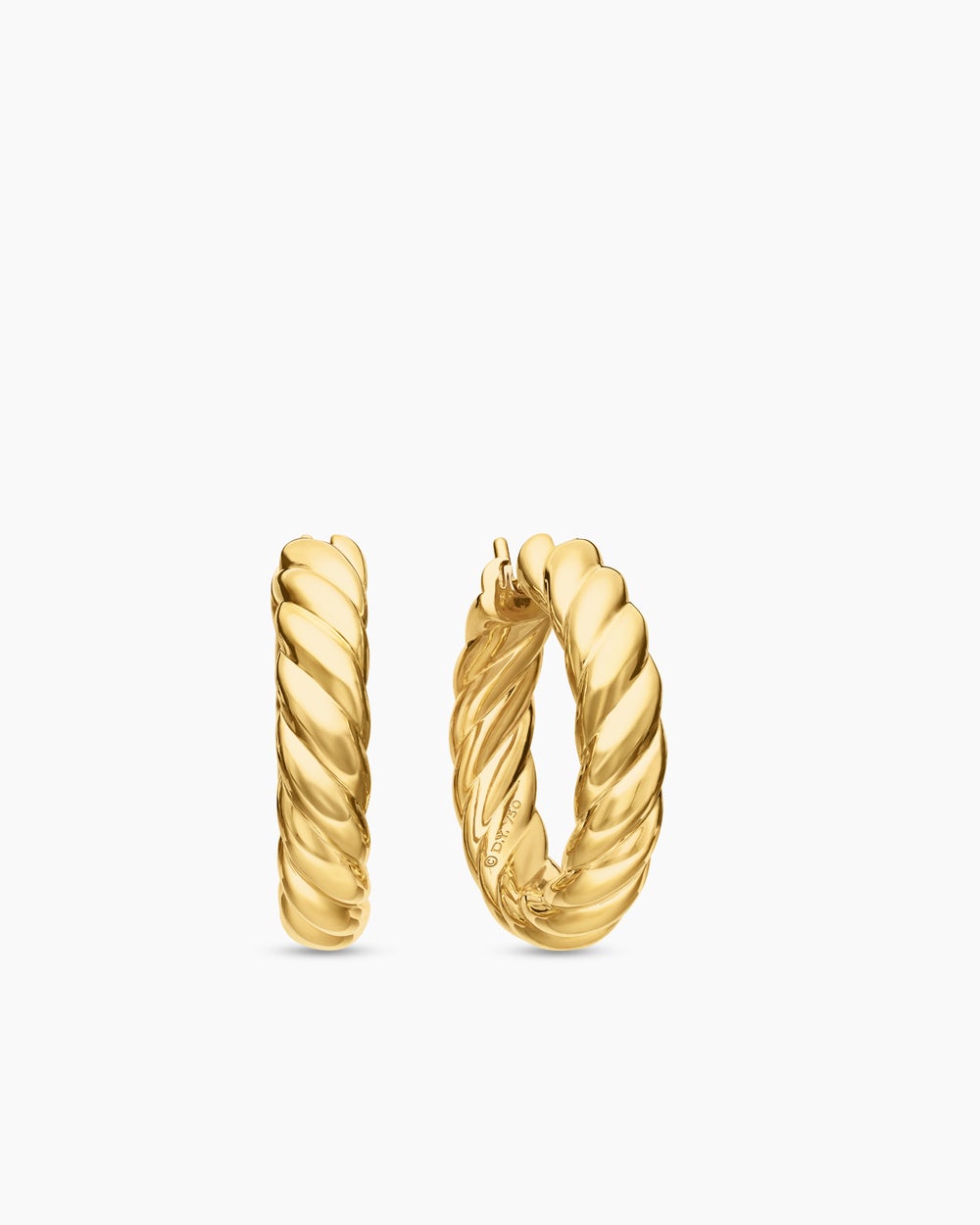 Womens Sculpted Cable Hoop Earrings in 18K Yellow Gold, 25.4mm