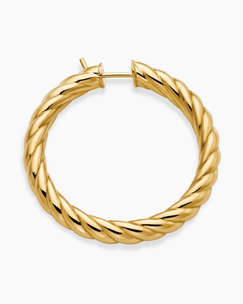 Womens Sculpted Cable Hoop Earrings in 18K Yellow Gold, 38mm