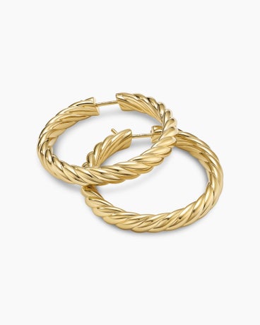 Sculpted Cable Hoop Earrings in 18K Yellow Gold, 38mm