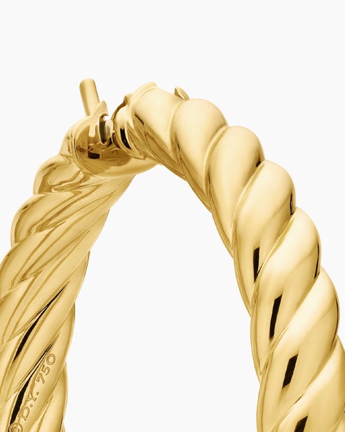 Womens Sculpted Cable Hoop Earrings in 18K Yellow Gold, 38mm
