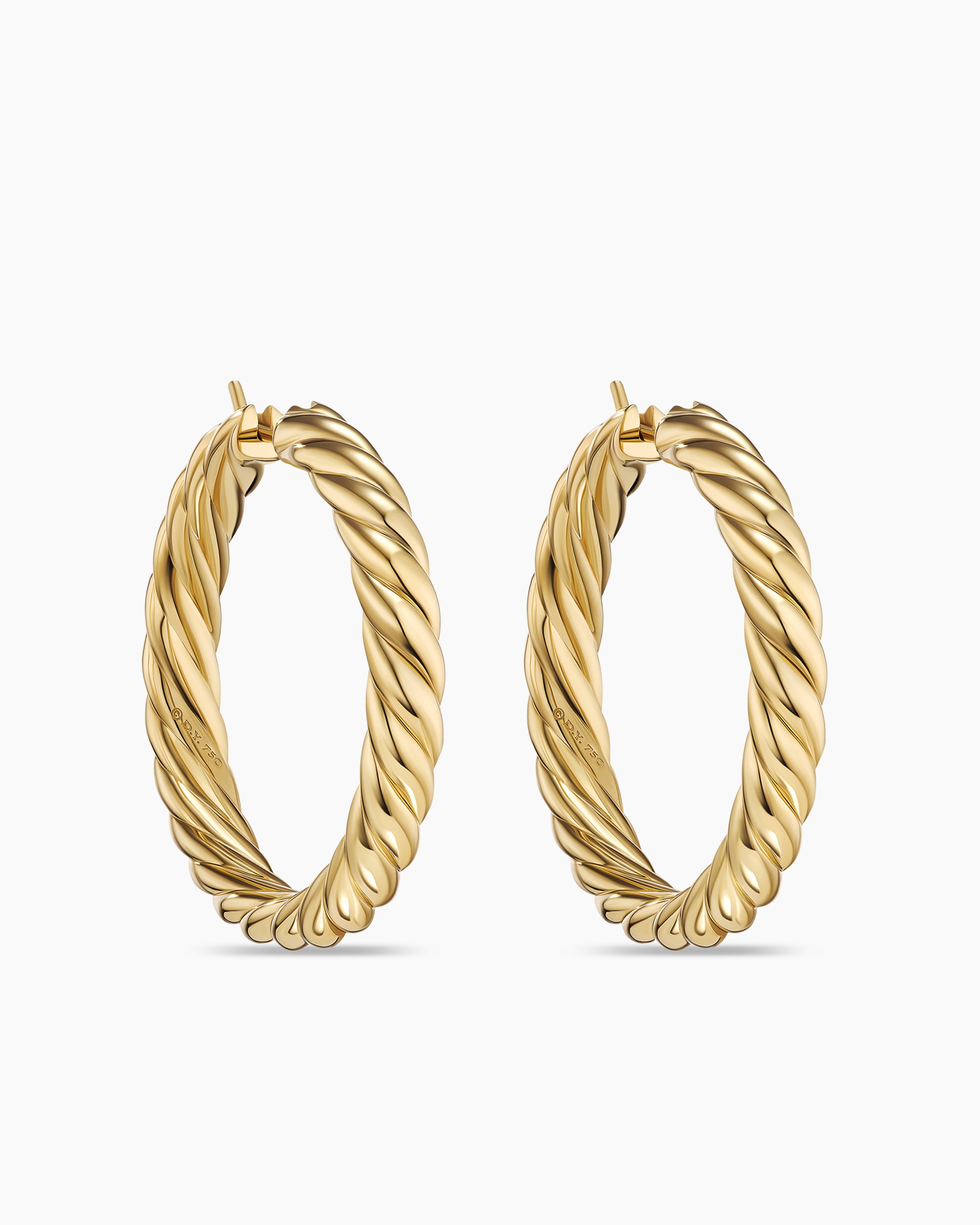 Sculpted Cable Hoop Earrings in 18K Yellow Gold, 38mm | David