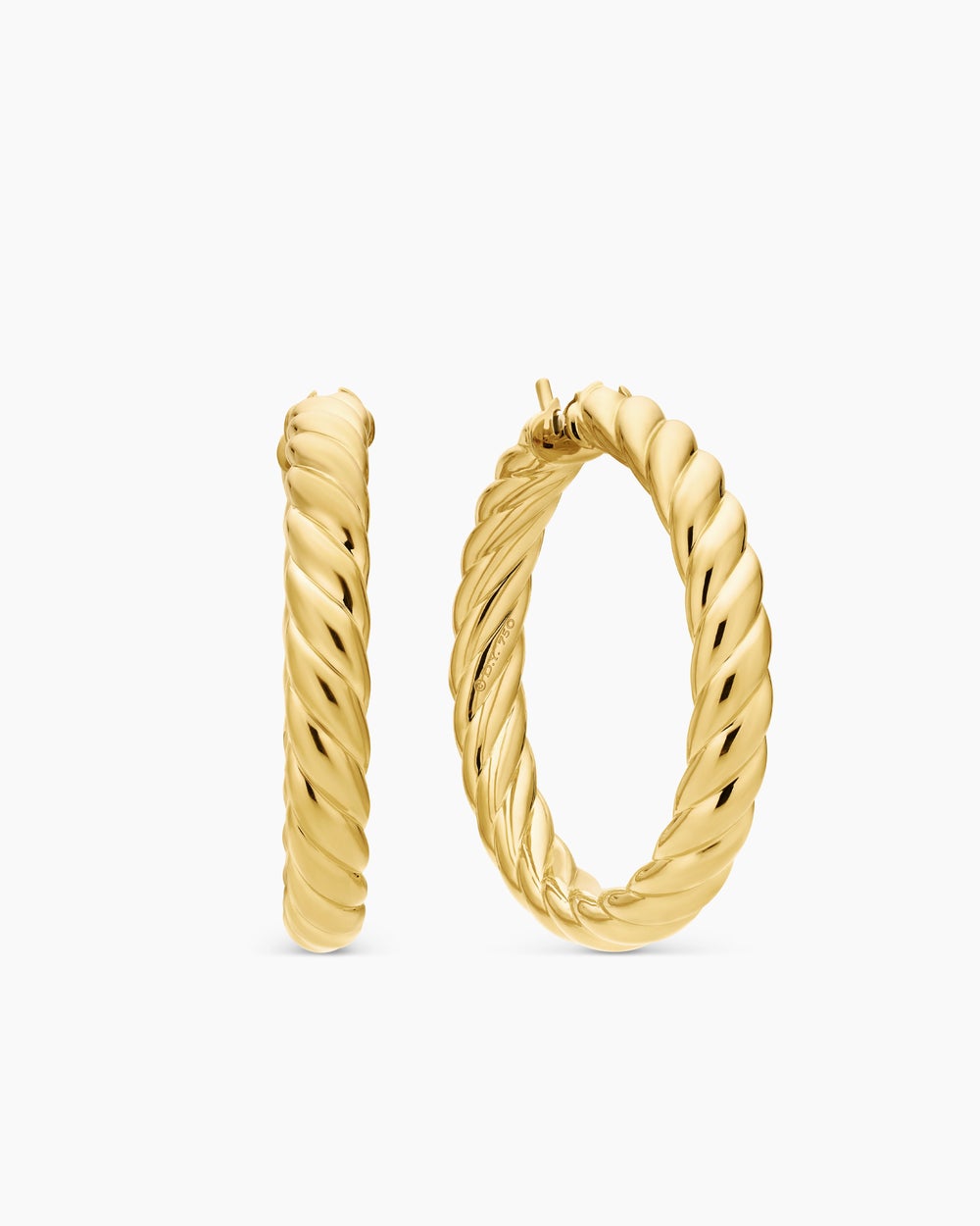 Womens Sculpted Cable Hoop Earrings in 18K Yellow Gold, 38mm