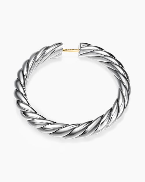 Womens Sculpted Cable Hoop Earrings in Sterling Silver, 38mm