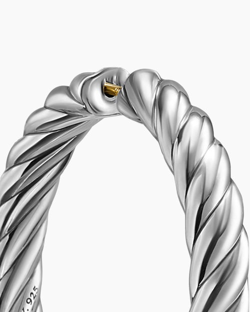 Womens Sculpted Cable Hoop Earrings in Sterling Silver, 38mm