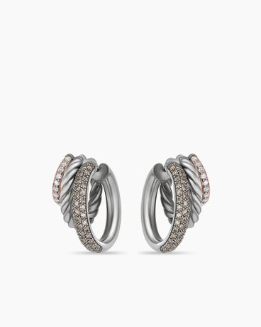 DY Mercer™ Melange Multi Hoop Earrings in Sterling Silver with 18K Rose Gold and Diamonds, 21mm