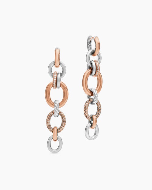 Womens DY Mercer® Melange Linked Drop Earrings in Sterling Silver with 18K Rose Gold and Diamonds, 68mm