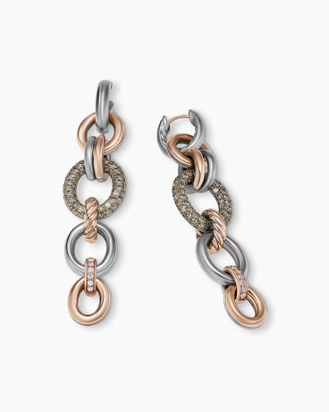 DY Mercer™ Melange Linked Drop Earrings in Sterling Silver with 18K Rose Gold and Diamonds, 68mm