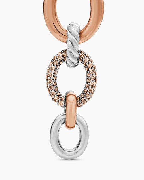 Womens DY Mercer® Melange Linked Drop Earrings in Sterling Silver with 18K Rose Gold and Diamonds, 68mm