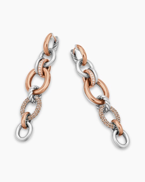 Womens DY Mercer® Melange Linked Drop Earrings in Sterling Silver with 18K Rose Gold and Diamonds, 68mm