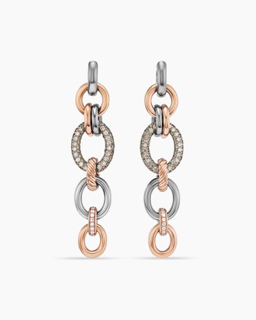 DY Mercer™ Melange Linked Drop Earrings in Sterling Silver with 18K Rose Gold and Diamonds, 68mm