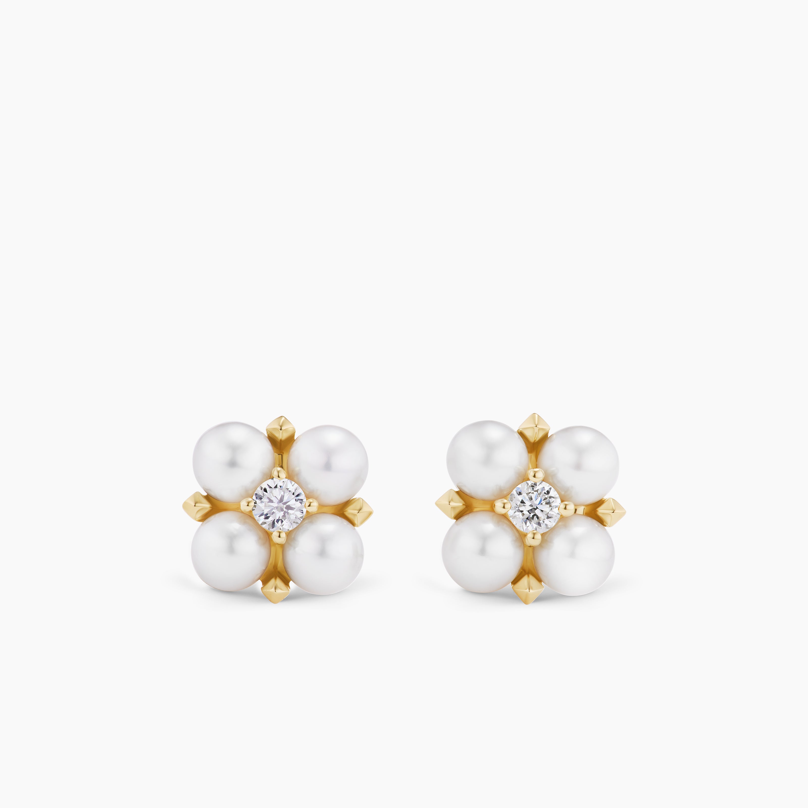 Womens Petite Modern Renaissance&reg; Pearl Stud Earrings in 18K Yellow Gold with Diamonds, 7.8mm