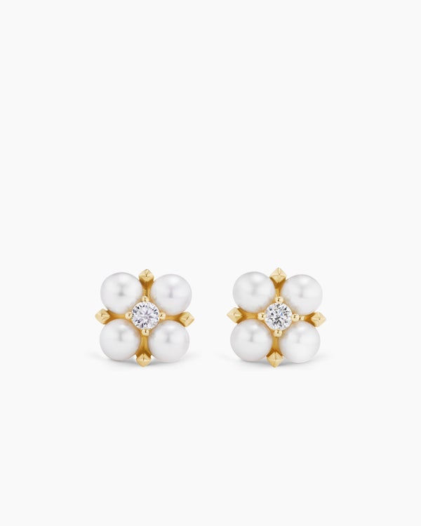 Petite Modern Renaissance® Pearl Stud Earrings in 18K Yellow Gold with Diamonds, 7.8mm