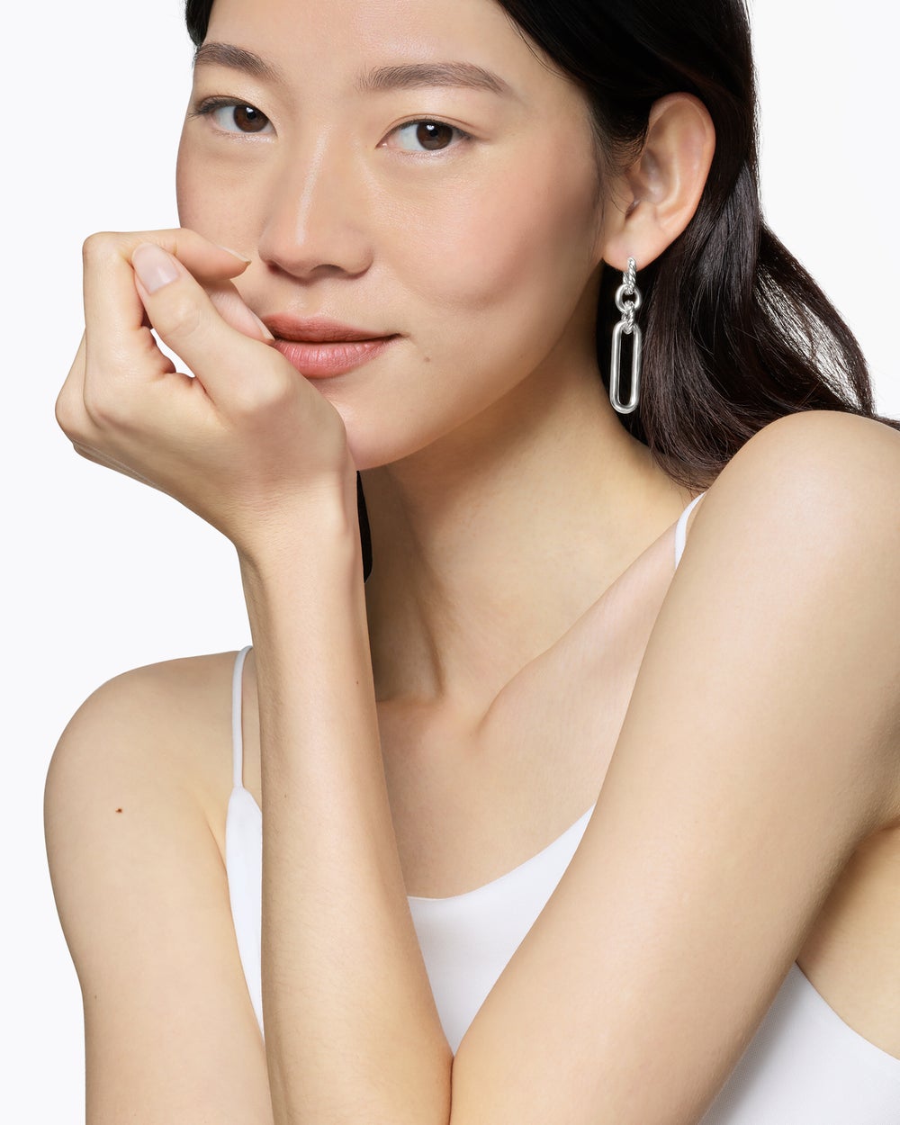 Womens Lexington Double Link Drop Earrings in Sterling Silver, 53mm