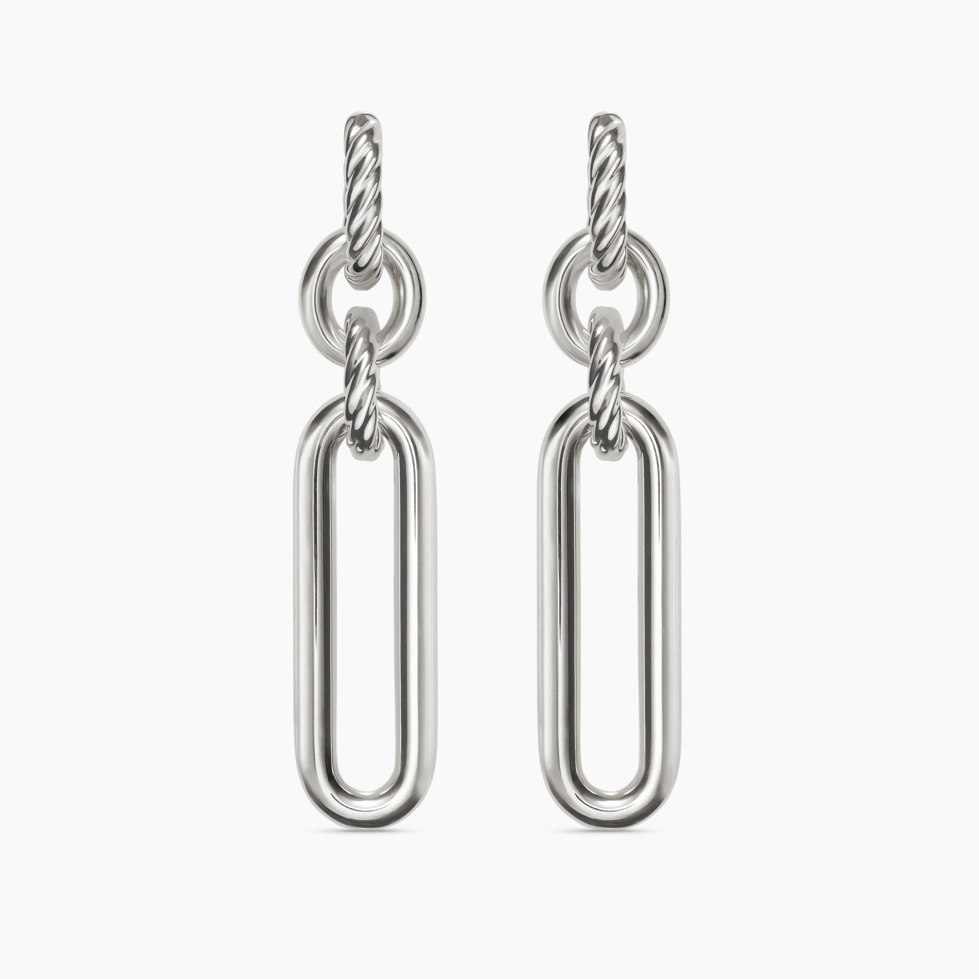 Womens Lexington Double Link Drop Earrings in Sterling Silver, 53mm