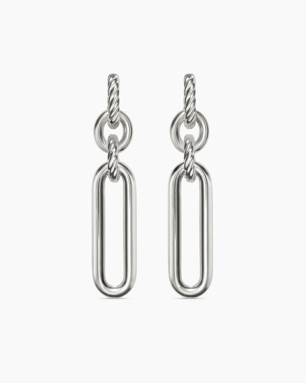 Womens Lexington Double Link Drop Earrings in Sterling Silver, 53mm