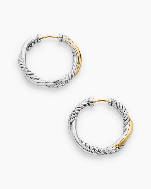 Womens Petite Infinity Hoop Earrings in Sterling Silver with 14K Yellow Gold, 17.3mm