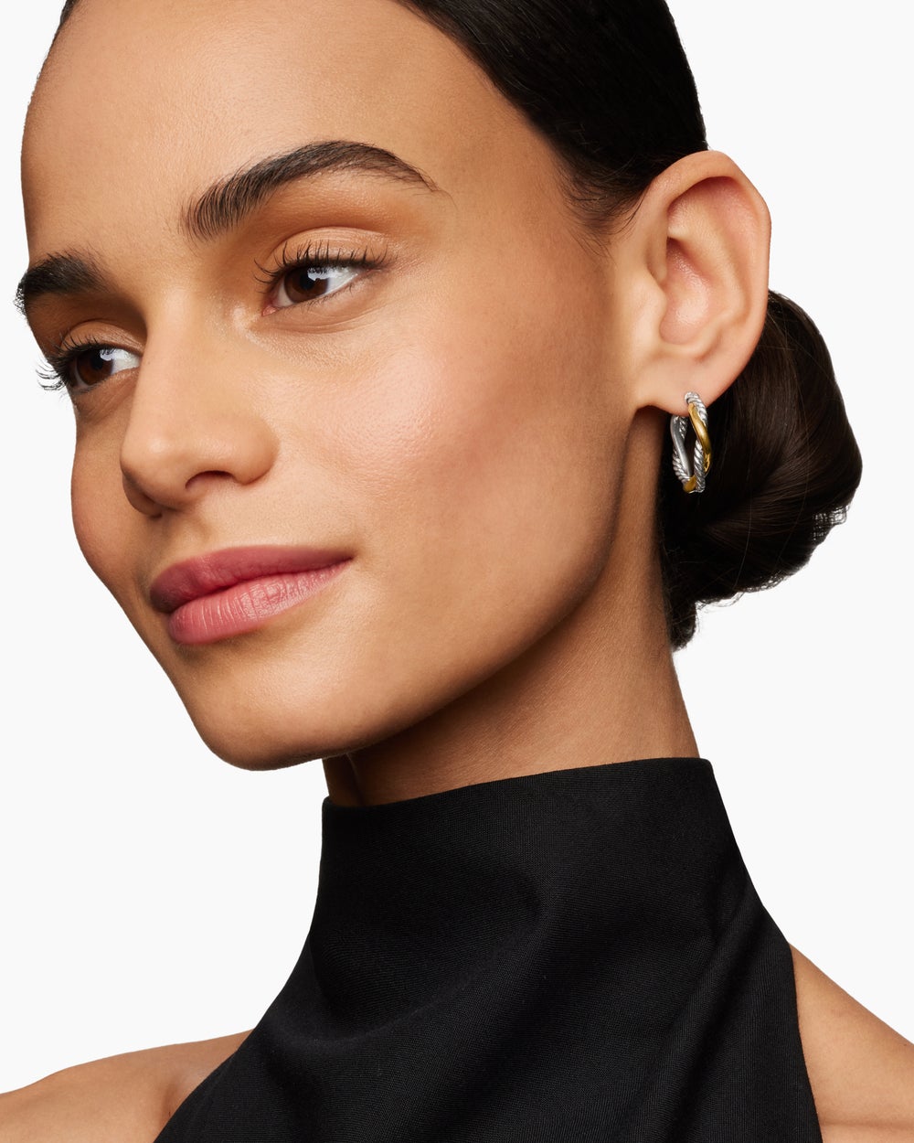Womens Petite Infinity Hoop Earrings in Sterling Silver with 14K Yellow Gold, 17.3mm