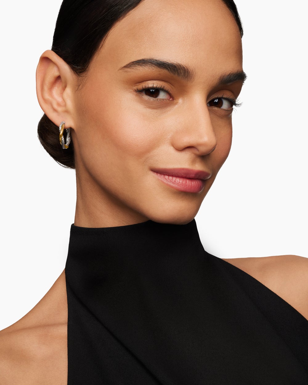 Womens Petite Infinity Hoop Earrings in Sterling Silver with 14K Yellow Gold, 17.3mm