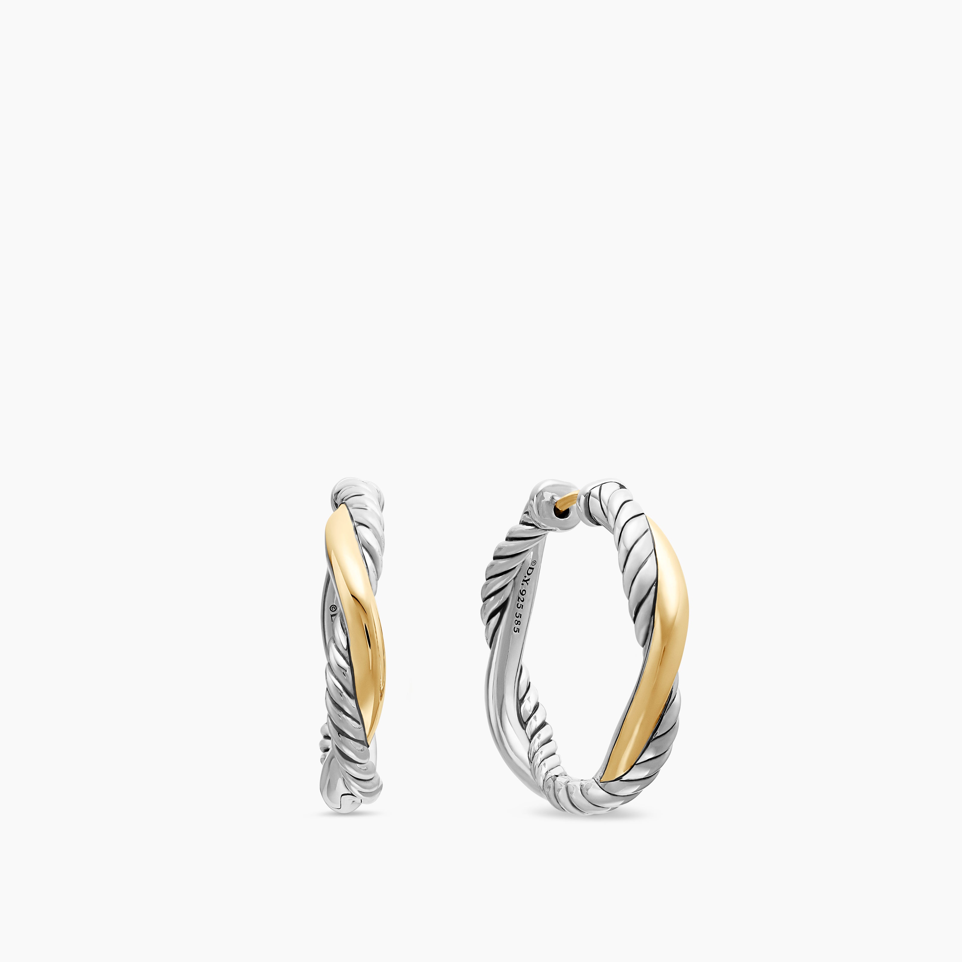 Womens Petite Infinity Hoop Earrings in Sterling Silver with 14K Yellow Gold, 17.3mm