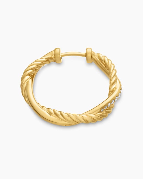Womens Petite Infinity Hoop Earrings in 18K Yellow Gold with Diamonds, 17.3mm