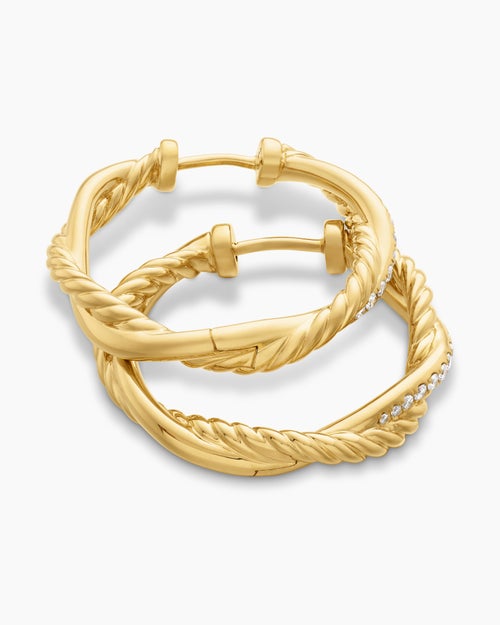 Womens Petite Infinity Hoop Earrings in 18K Yellow Gold with Diamonds, 17.3mm
