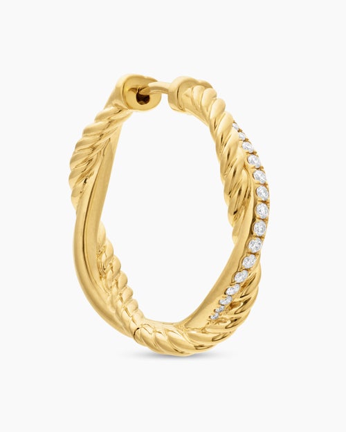 Womens Petite Infinity Hoop Earrings in 18K Yellow Gold with Diamonds, 17.3mm