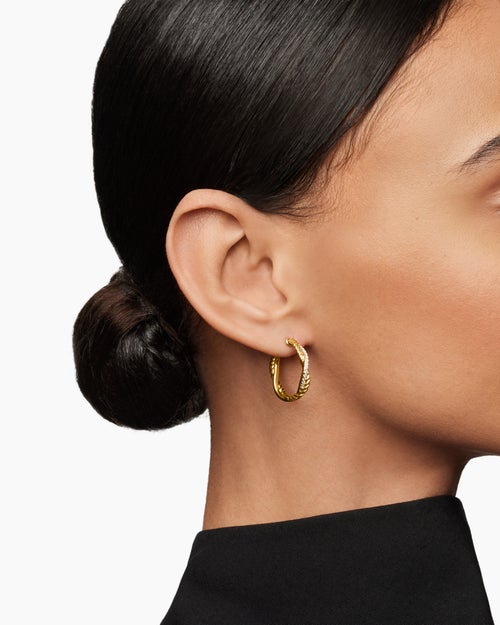 Womens Petite Infinity Hoop Earrings in 18K Yellow Gold with Diamonds, 17.3mm