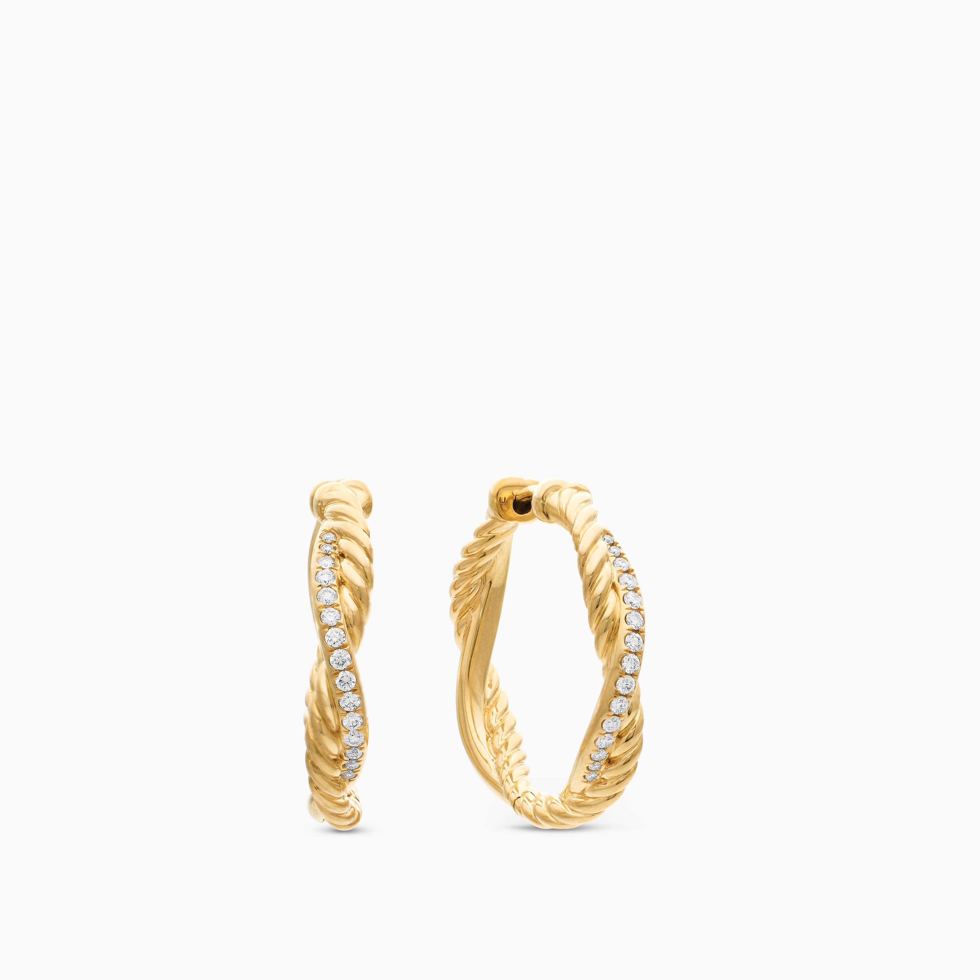 Womens Petite Infinity Hoop Earrings in 18K Yellow Gold with Diamonds, 17.3mm