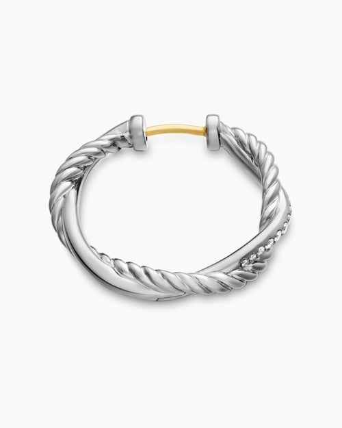 Womens Petite Infinity Hoop Earrings in Sterling Silver with Diamonds, 17.3mm