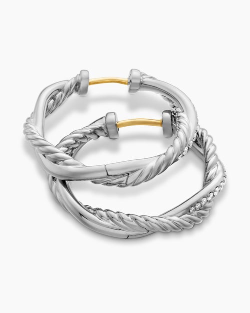 Womens Petite Infinity Hoop Earrings in Sterling Silver with Diamonds, 17.3mm