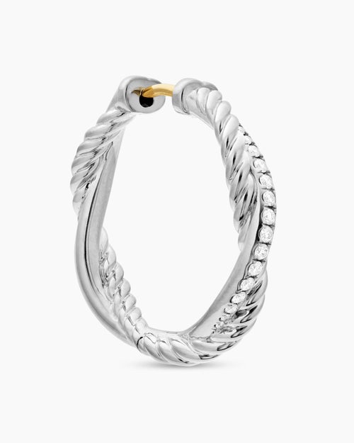 Womens Petite Infinity Hoop Earrings in Sterling Silver with Diamonds, 17.3mm