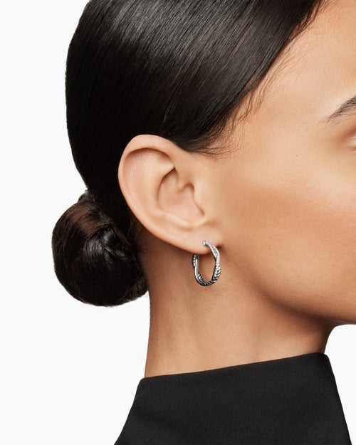 Womens Petite Infinity Hoop Earrings in Sterling Silver with Diamonds, 17.3mm