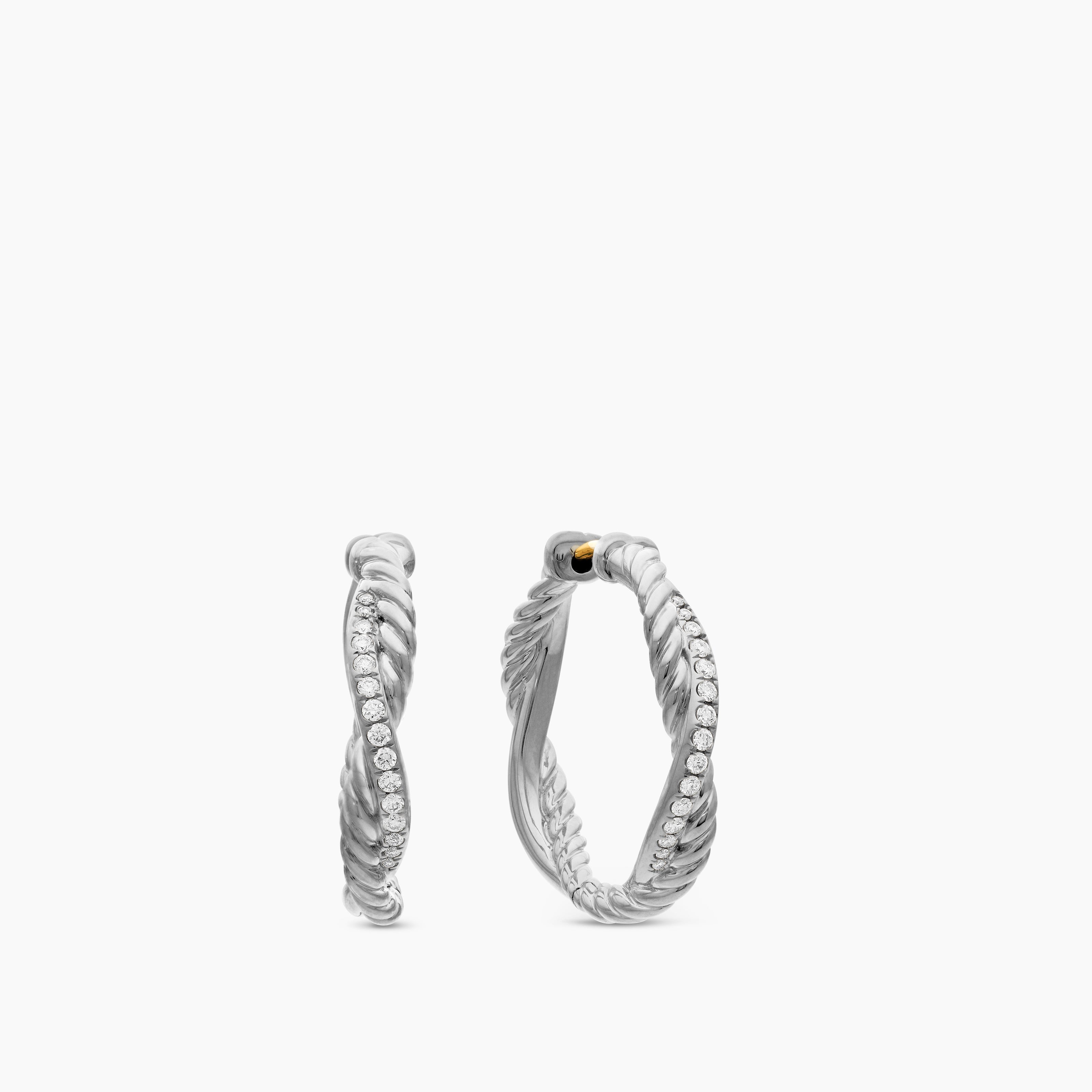 Womens Petite Infinity Hoop Earrings in Sterling Silver with Diamonds, 17.3mm
