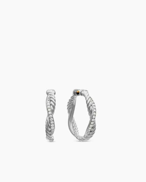 Womens Petite Infinity Hoop Earrings in Sterling Silver with Diamonds, 17.3mm